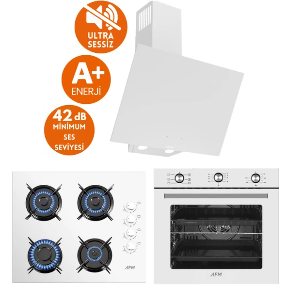 Ferre ve AFM Tech MARKALI/ ZETA Sessiz 6+1 Turbolu Beyaz Ankastre Set ( D078-SA + FM7601 + FM2201 ) ürün görseli 1