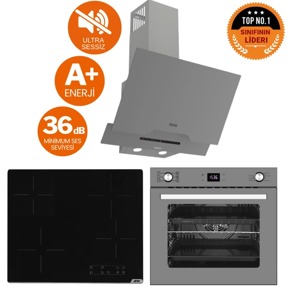 Ferre ve AFM Tech Markalı /Antrasit Elektrikli Vitro. Sessiz Ankastre Set(D065-SA + V6-04 + FM7710) ürün görseli 1