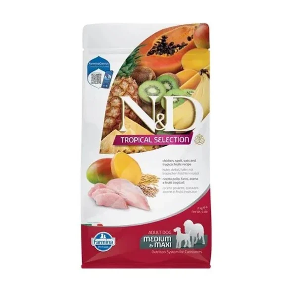 N&D Tropical Selection Adult Tavuklu ve Tropikal Meyveli Orta ve Büyük Irk Yetişkin Köpek Maması 2 Kg ürün görseli 1