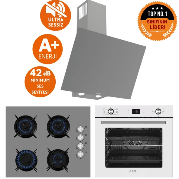 Ferre ve AFM Tech Markalı / MIRA ANTRASİT & BEYAZ Sessiz  Ankastre Set (D079-SA + FM2210 + FM7701 ) ürün görseli 1