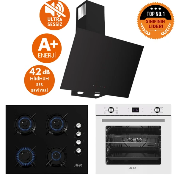 Ferre ve AFM tech Markalı / NARA Sessiz Davlumbazlı  Ankastre Set ( D077-SA + FM2200 + FM7701) ürün görseli 1