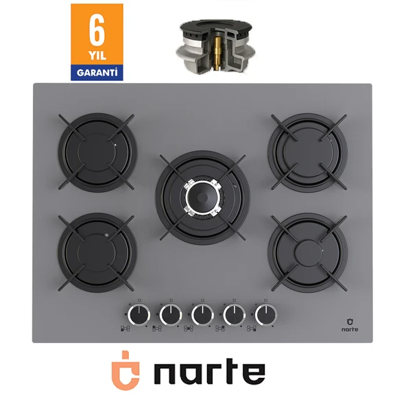 NARTE CG20070S - 70 CM Beyaz , 5 Gözlü , Cam Ankastre Ocak , 6Yıl Garantili ürün görseli 1