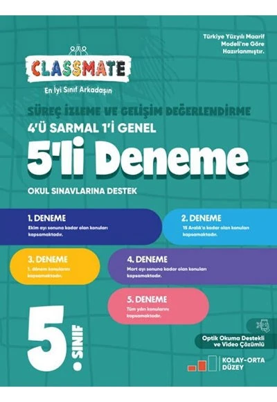 5. Sınıf Classmate Süreç İzleme ve Gelişim Değerlendirme 5 li Deneme Okyanus Yayınları ürün görseli 1