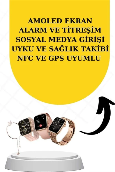 Bileklikli Amoled Ekran Akıllı Saat ve Dijital Göstergeli Kablosuz Bluetooth Kulaklık ANC/ ENC ürün görseli 1