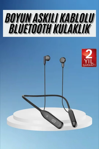 100 Saat Kablolu Boyun Askılı Dijital Göstergeli Bluetooth Kulaklığı ürün görseli 1