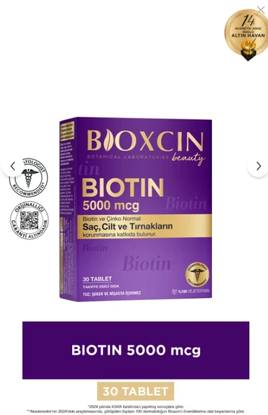Bioxcin Biotin 5000 mcg Takviye Edici Gıda 30 Tablet ürün görseli 1