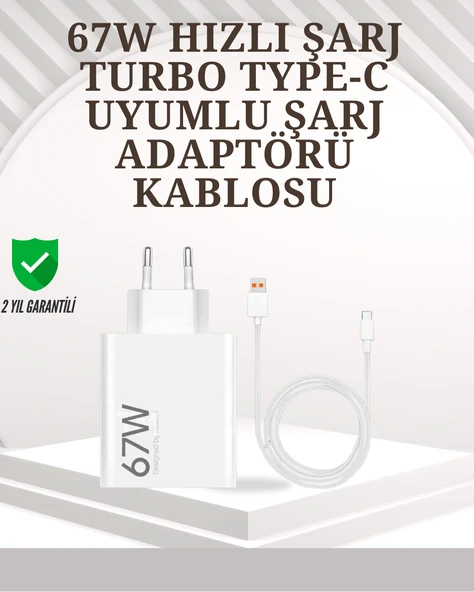 Type-C Uyumlu 67W Turbo Hızlı Şarj Aleti Akıllı Koruma Sistemli ürün görseli 1
