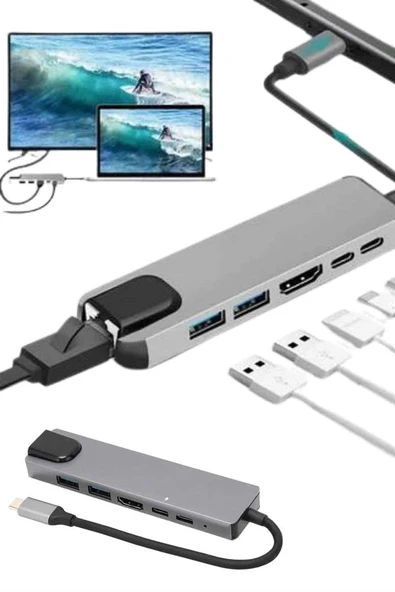 Usb Type-c Hub Dönüştürücü Çevirici Çoklayıcı Macbook Çevirici 8 Portlu ürün görseli 1