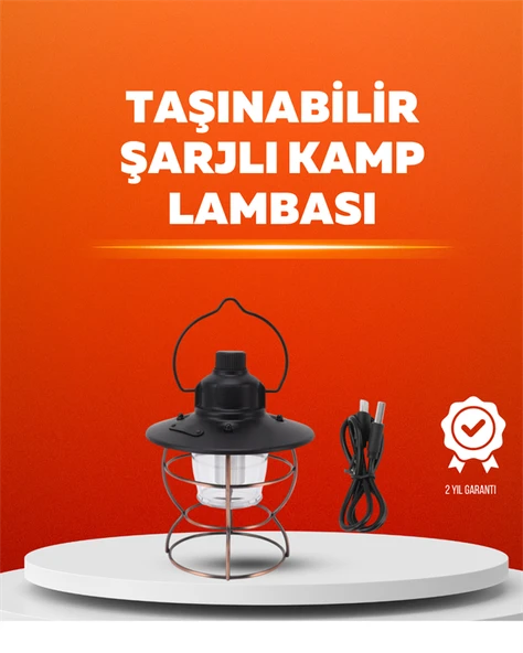 4 Fonksiyonlu Dekoratif Kamp Lambası – Tungsten Ampul, USB Çıkışlı ürün görseli 1