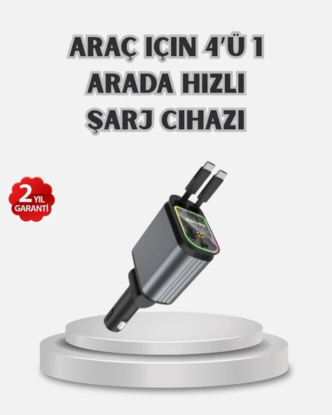 Araç Şarj Cihazı 4 Portlu 66W Hızlı Şarjlı LED Işıklı ve 180° Dönebilir ürün görseli 1