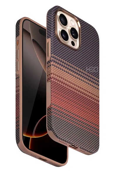 Fuchsia iPhone 15 Pro Max ile Uyumlu HBC-377 Kevlar Slim Kablosuz Şarj Özellikli Kapak - Gün Batımı ürün görseli 1