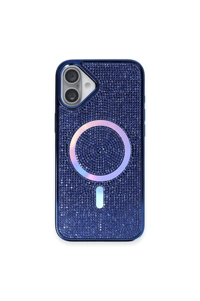 Fuchsia iPhone 16 Plus ile Uyumlu Kılıf Helen Kablosuz Şarj Özellikli Kapak - Lacivert ürün görseli 1