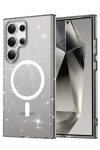 Fuchsia Samsung Galaxy S24 Ultra ile Uyumlu Kılıf Star Kablosuz Şarj Özellikli Kapak - Siyah ürün görseli 1