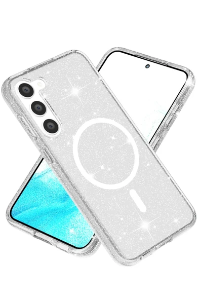 Fuchsia Samsung Galaxy S23 ile Uyumlu Kılıf Star Kablosuz Şarj Özellikli Kapak - Şeffaf ürün görseli 1
