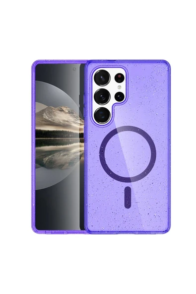 Fuchsia Samsung Galaxy S23 Ultra ile Uyumlu Kılıf Star Kablosuz Şarj Özellikli Kapak - Mor ürün görseli 1