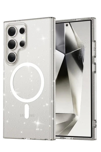 Fuchsia Samsung Galaxy S24 Ultra ile Uyumlu Kılıf Star Kablosuz Şarj Özellikli Kapak - Şeffaf ürün görseli 1