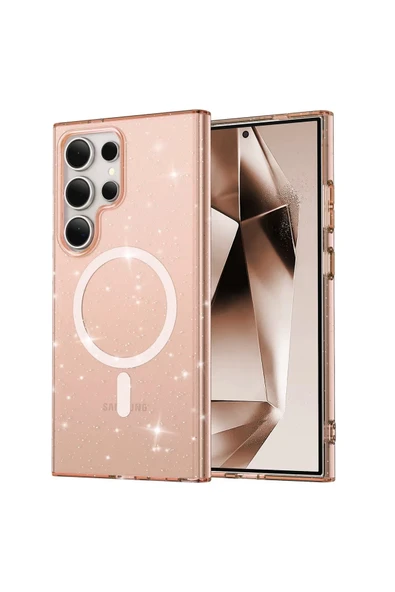 Fuchsia Samsung Galaxy S23 Ultra ile Uyumlu Kılıf Star Kablosuz Şarj Özellikli Kapak - Turuncu ürün görseli 1