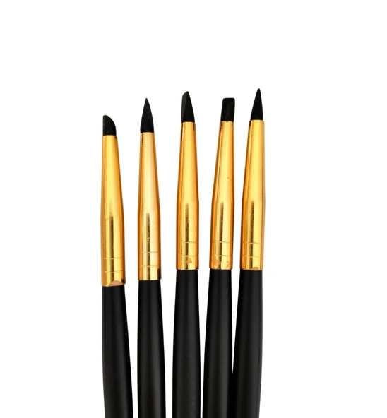 Silikon fırça seti, hobi, çömlekçilik, heykeltraş, kabartma, gold orta boy 5 Adet ürün görseli 1