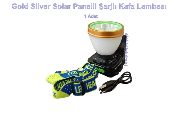 GOLD SILVER Solar Panelli Güneş Enerjili 60 Watt TYP-C Şarjlı Kafa Lambası + Ortam Aydınlatma IP20 ürün görseli 1