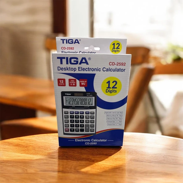 Tiga CD-2592 12 Haneli Masaüstü Hesap Makinesi Metal Yüzey Büyük Ekran Profesyonel Ofis Tipi Hesap Makinesi ürün görseli 1