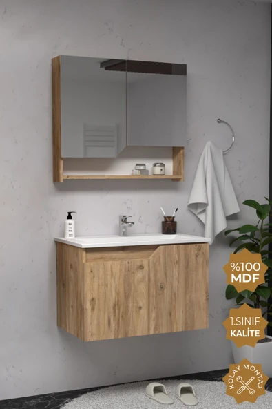 Teta Home Napoli 80 cm MDF Banyo Dolabı Seti  Atlantik Çam ürün görseli 1