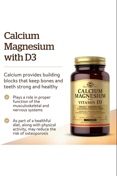 Solgar Calcium Magnesium Vitamin D3 150 Tablet - Resim 2