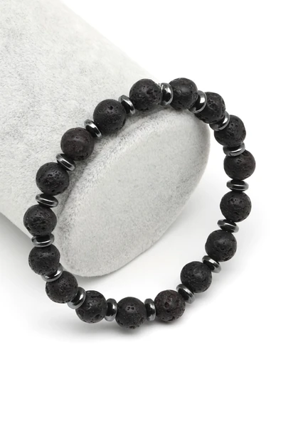 Lav-Hematit Doğal Taş Bileklik 8 mm Küre Kesim - BLK-2059 ürün görseli 1