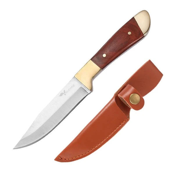 Valkyrie Paslanmaz Çelik Kamp Bıçağı | 16 cm Outdoor Av Bıçağı Deri Kılıflı Kompakt Bıçak Kahve ürün görseli 1