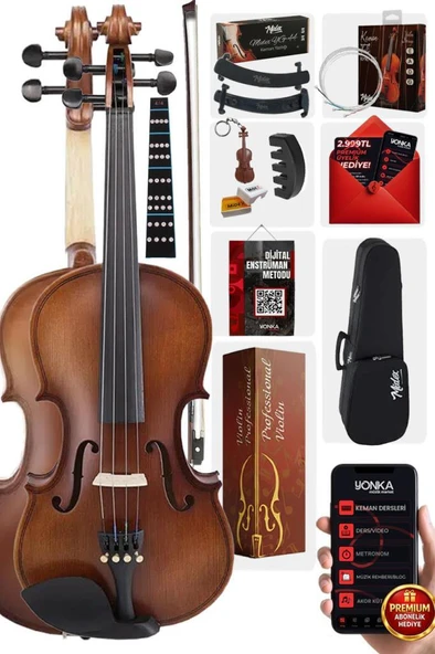 Midex LMA-544TYS 4/4 Profesyonel Keman 4/4 Tam Boy (Yastık Susturucu Yedek Tel Çanta Yay Reçine Metod) ürün görseli 1