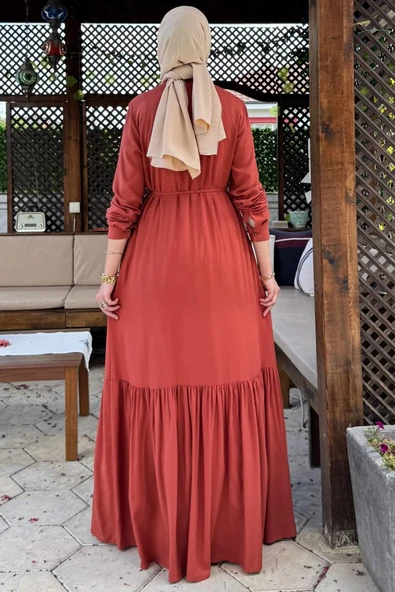 Süreyya Gömlek Elbise Kiremit - Resim 5