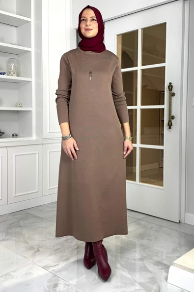 Öykü Çelik Örme Triko Elbise Sütlü Kahve - Resim 5