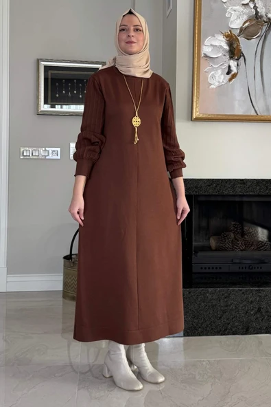 Ecem Triko Elbise Kahve - Resim 6