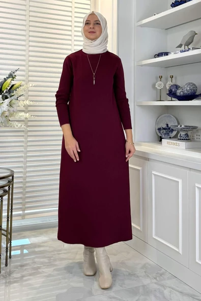 Öykü Çelik Örme Triko Elbise Bordo ürün görseli 1