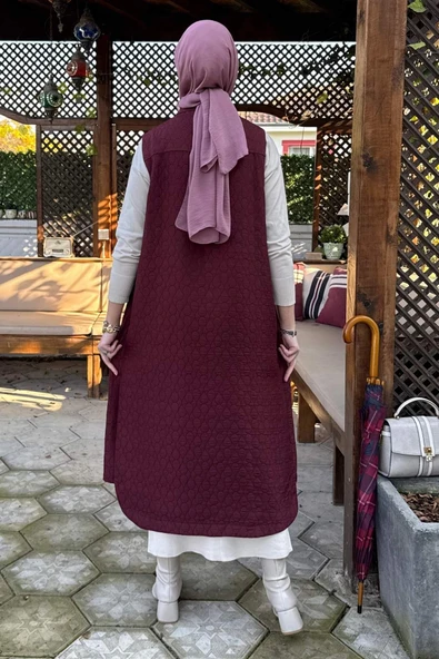 Safir Kapitone Yelek Bordo - Resim 6