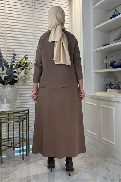 Melis Çelik Örme Triko Takım Sütlü Kahve - Resim 4