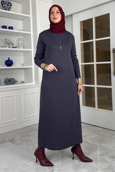 Öykü Çelik Örme Triko Elbise Antrasit - Resim 6