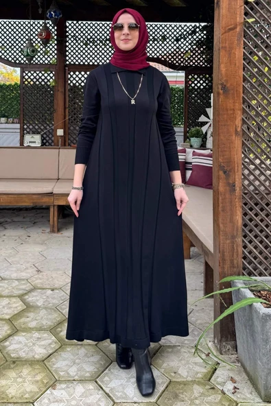 Biricik Kemerli Triko Elbise Siyah - Resim 4