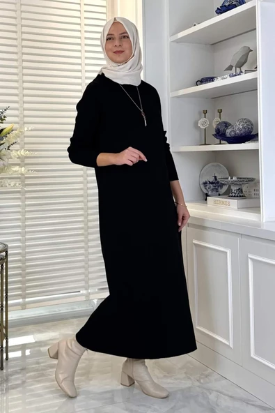 Öykü Çelik Örme Triko Elbise Siyah - Resim 4