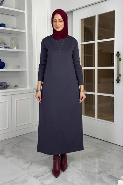 Öykü Çelik Örme Triko Elbise Antrasit - Resim 4