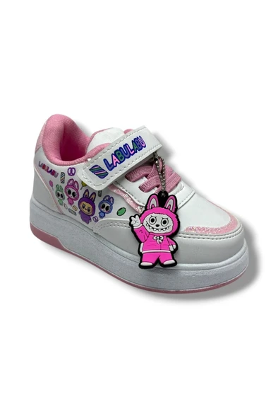 ProKids 4011-26 Cilt Deri Labubu Maskotlu Anatomik Kız Çocuk Sneaker Beyaz Pembe 26-30 ürün görseli 1