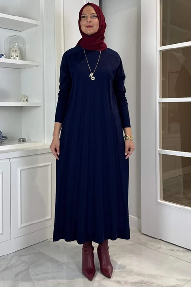 Beyza Fitilli Triko Elbise Lacivert - Resim 6