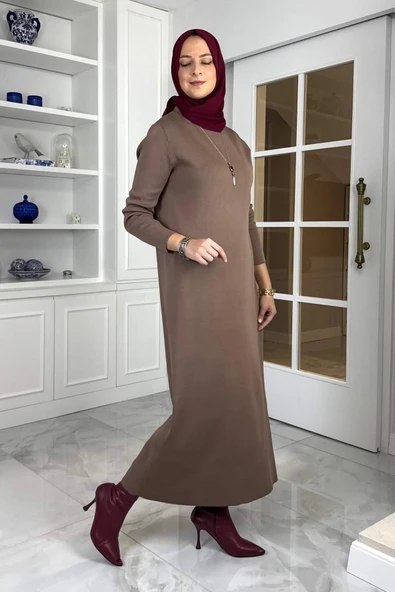 Öykü Çelik Örme Triko Elbise Sütlü Kahve - Resim 6
