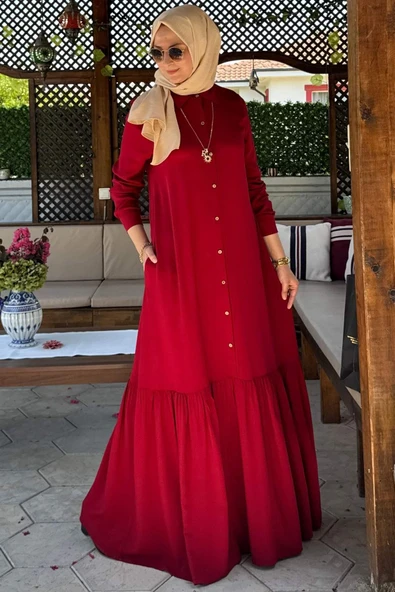 Süreyya Gömlek Elbise Kırmızı - Resim 7