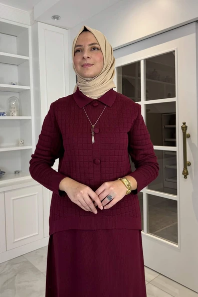 Kumsal Triko Takım Bordo - Resim 2