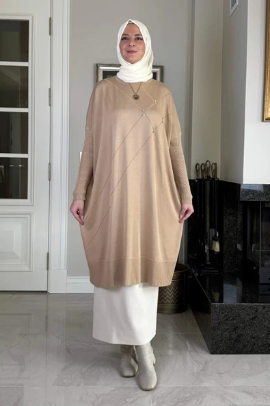 Melda Triko Tunik Bej - Resim 4