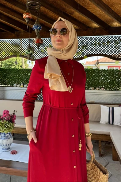 Süreyya Gömlek Elbise Kırmızı - Resim 8