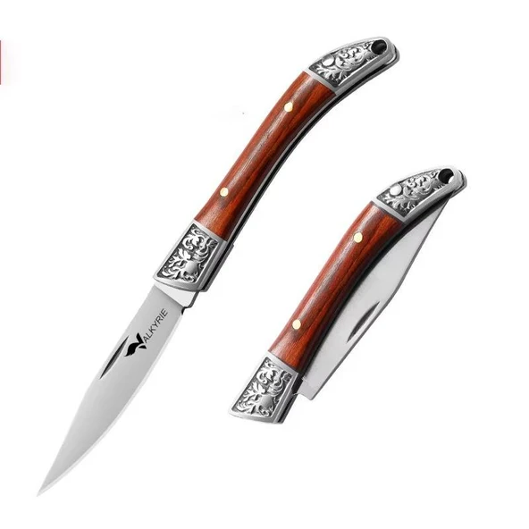 Valkyrie Ahşap Mini Çelik İşlemeli Katlanır Outdoor Cep Bıçağı – Şık Tasarım, Taşıması Kolay ürün görseli 1