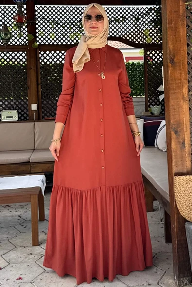 Süreyya Gömlek Elbise Kiremit - Resim 6