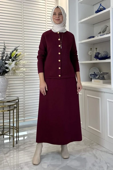 Melis Çelik Örme Triko Takım Bordo ürün görseli 1