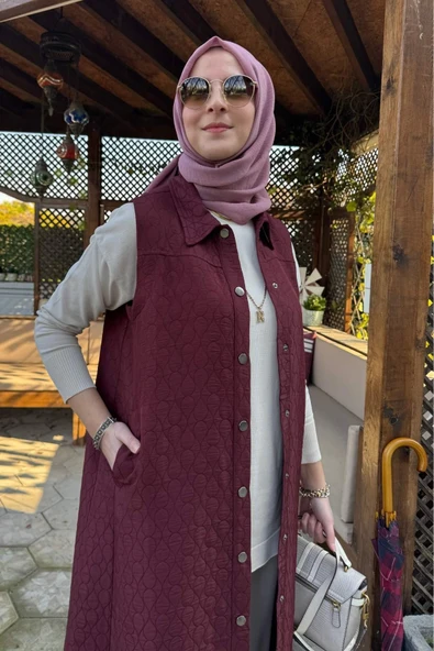 Safir Kapitone Yelek Bordo - Resim 2